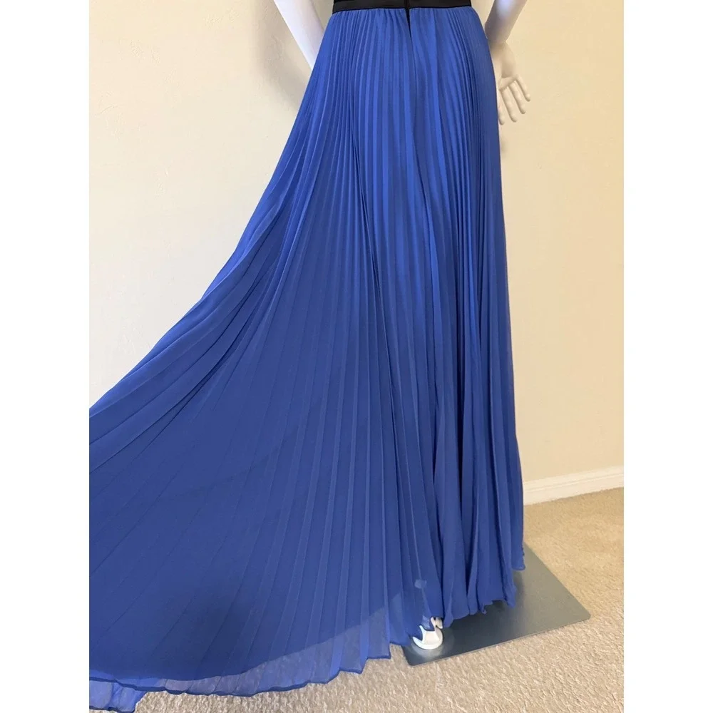 Halston Heritage Periwinkle Black Pleated Halter Maxi Gown Dress Size 12 New - Picture 17 of 17